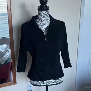 Belldini Black Ribbed 3/4 length sleeve rhinestone zipper Sweater